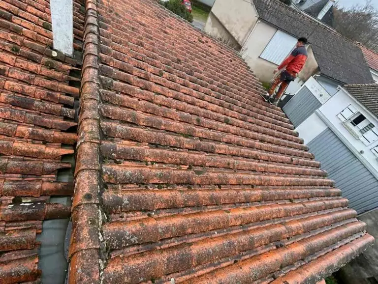 Toit en tuiles complètement à refaire avec tuiles cassées